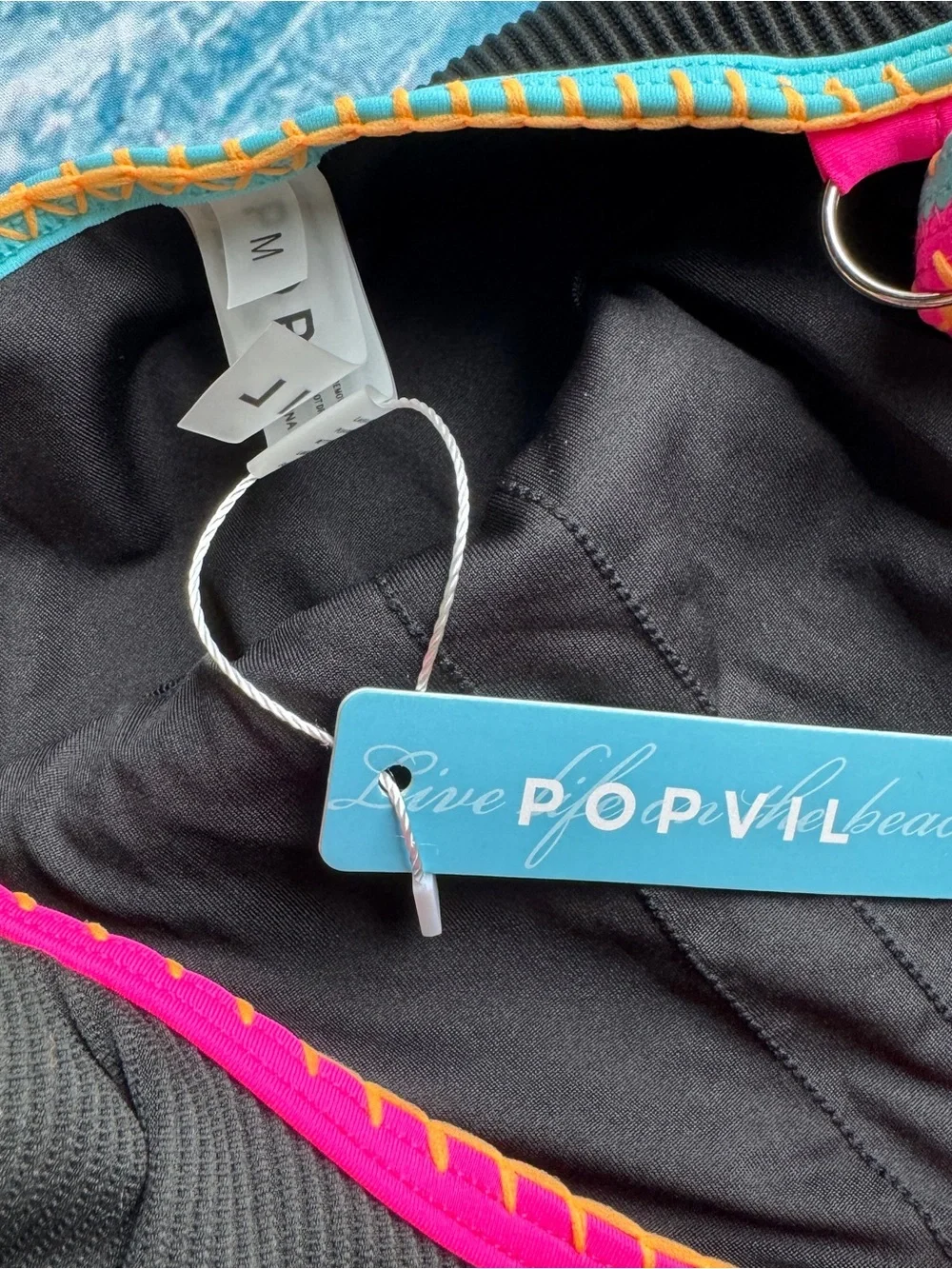 Popvil Black One-Piece Swimsuit with Neon Rainbow Trim Size Medium